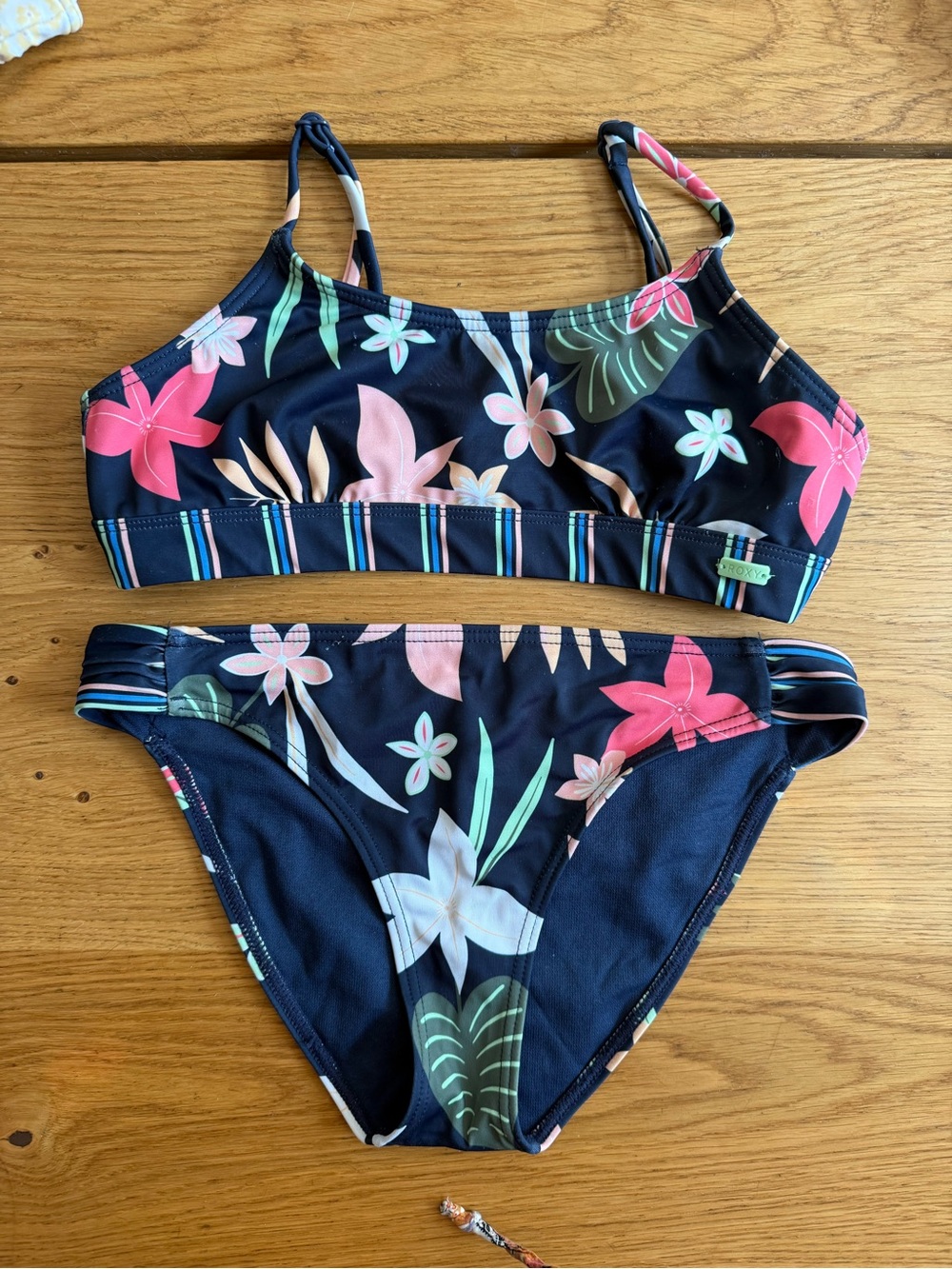 Roxy Girls Floral Two-Piece Bikini Set - Navy with Pink & Mint size 12